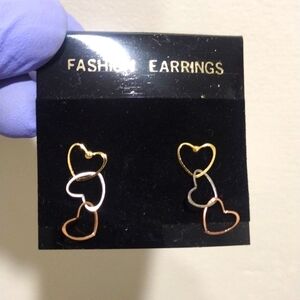 Women's Stylish Triple tones Interconnected Heart Design post Drop Earrings